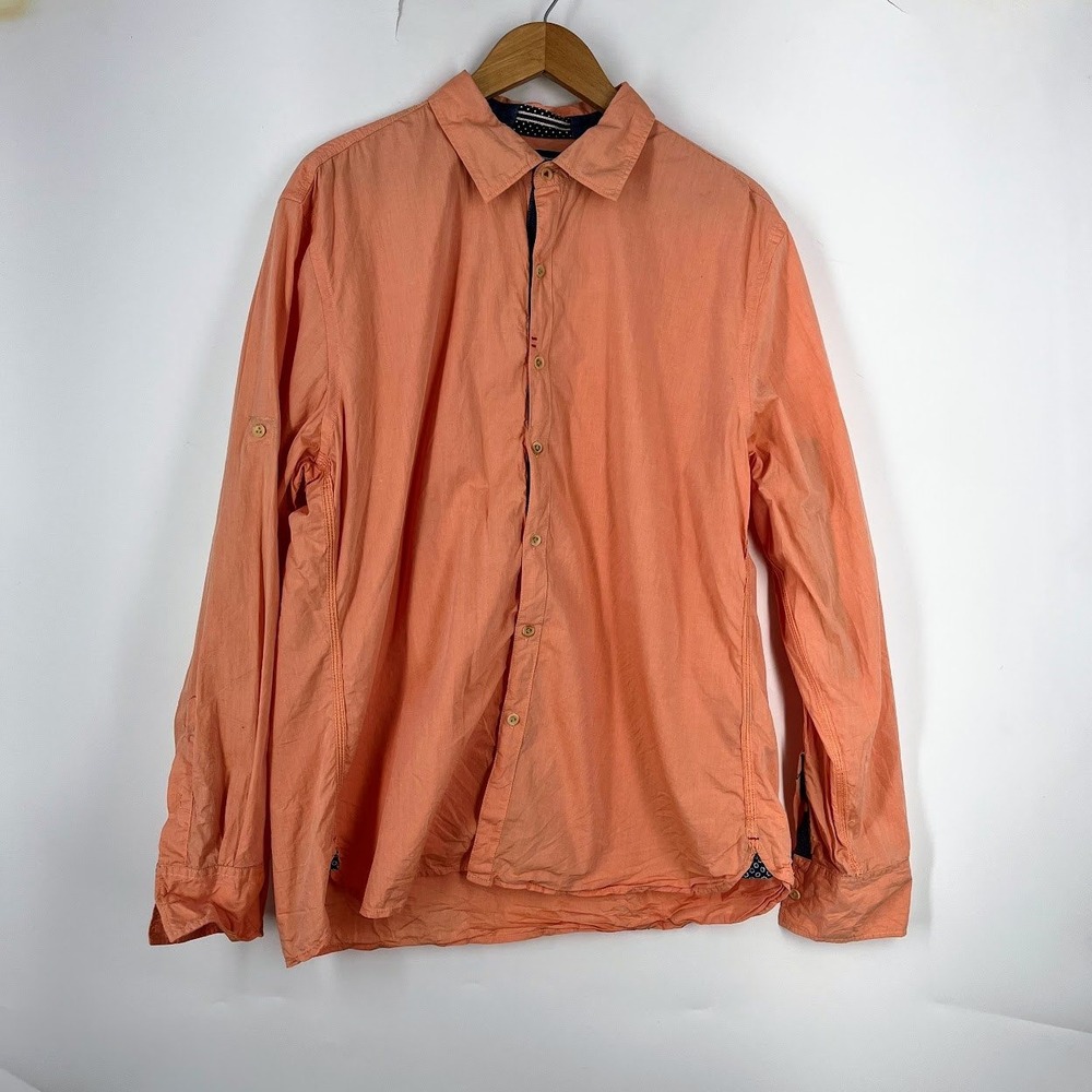 Robert‎ Graham Mens 2XL Tailored Fit Salmon Orange Cotton Roll Tab Button Shirt